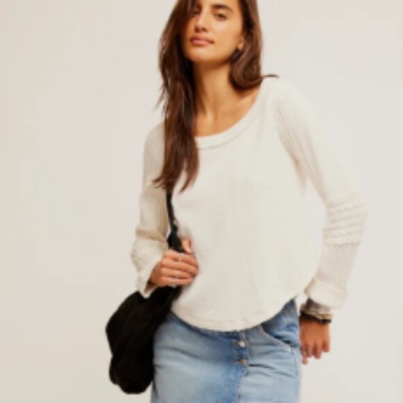 new Free People Swinging Cable 100% cotton Cuff Top Shirt (252) - Picture 2 of 10